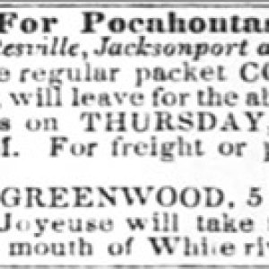 Newspaper advertisement featuring drawing of steamboat