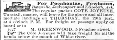Newspaper advertisement featuring drawing of steamboat