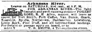 "Arkansas River leaves on Saturday 21st instant at 5 p. m." newspaper clipping