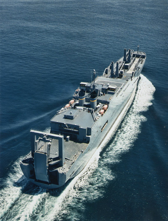 Aerial view of large ship at sea