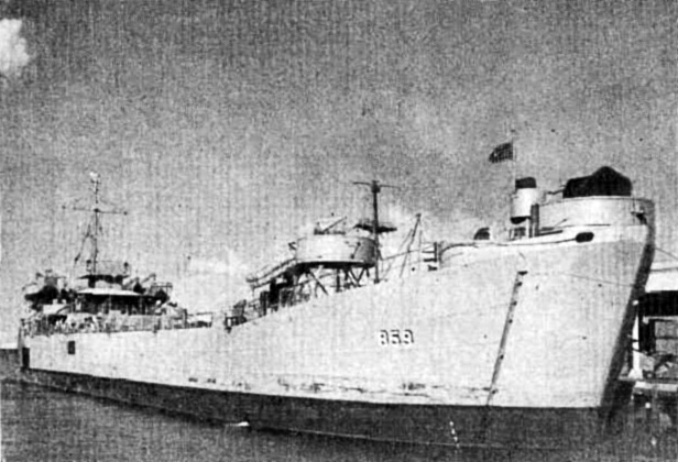 Close-up of naval vessel number 859