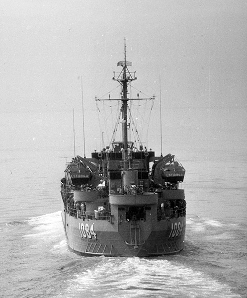 Stern of Naval vessel 1084 under way at sea