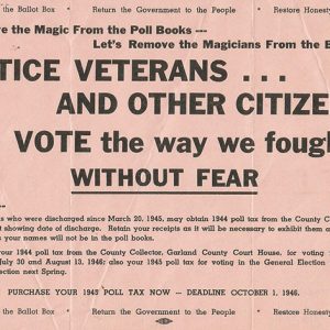 "Notice veterans and other citizens" flyer with black text on pink background