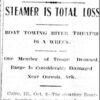 "Steamer is Total Loss" newspaper clipping