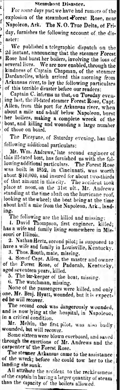 "Steamboat Disaster" newspaper clipping
