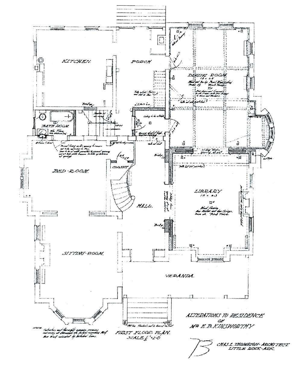 Floor plan showing "alterations to residence of Mr. E. B. Kinsworthy"