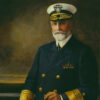 White man in Naval officer's uniform and cap with hand on sword