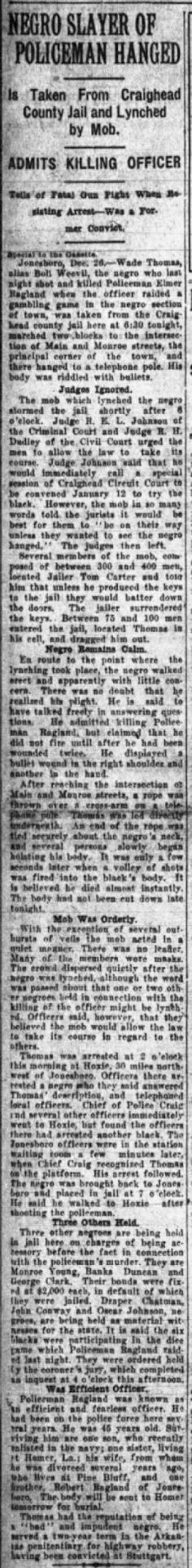 "Negro slayer of policeman hanged" newspaper clipping