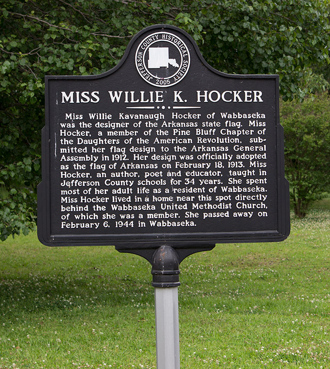 "Miss Willie K Hocker" historical marker sign