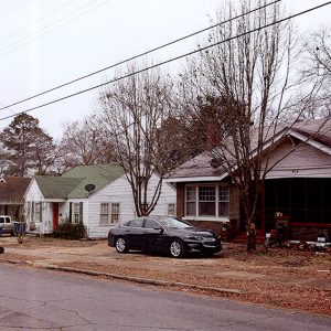 Houses with covered porches in residential neighborhood
