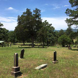 Gravestones and pavilion in cemetery