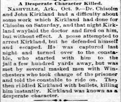 "A desperate character killed" newspaper clipping