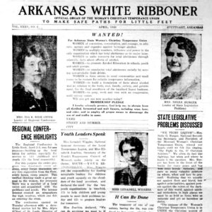 Front page of "Arkansas White Ribboner"