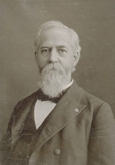 White man with long beard in suit with bow tie