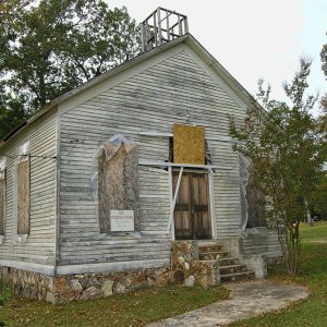Church building undergoing restoration process