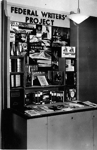 Photographs books and brochures on "Federal Writer's Project" display