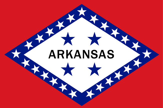 Digital flag graphic 25 star lined shape with "Arkansas" 4 stars in center