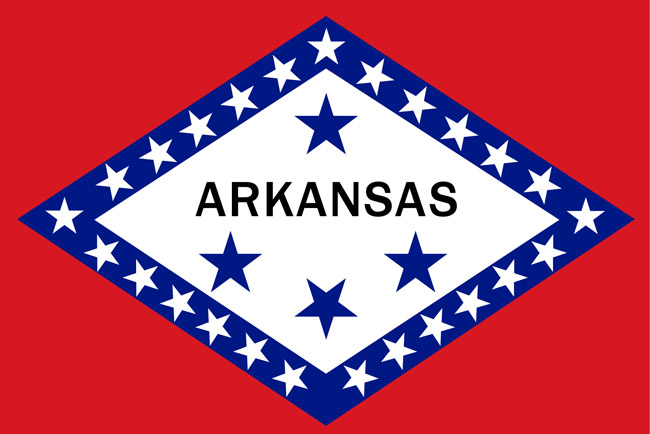 Arkansas flag graphic 25 stars lining diamond with name and four stars in center