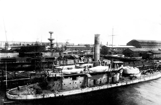 naval vessel in dry dock