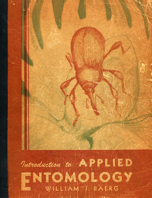 Book cover for "Introduction to Applied Entomology" by "William J. Baerg" featuring a long-nosed beetle illustration.
