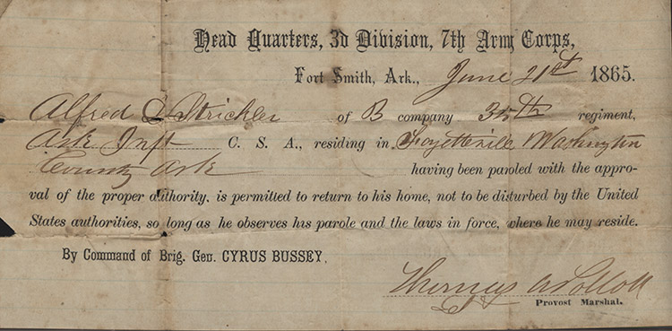 "Head Quarters Third Division Seventh Army Corps" document with filled-in information and signature