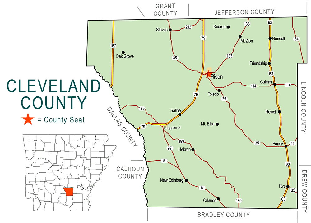 "Cleveland County" map with borders roads cities