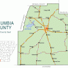 "Columbia County" map with borders roads cities lake