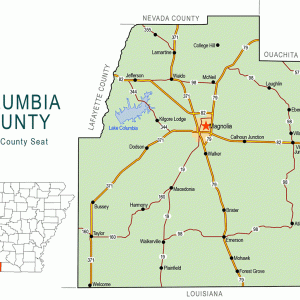 "Columbia County" map with borders roads cities lake