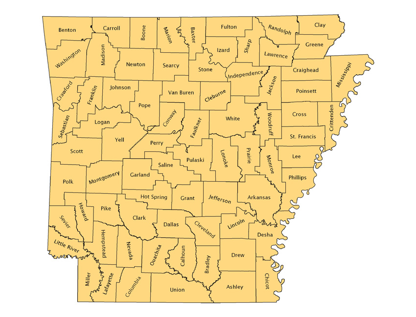 Map showing division of Arkansas counties in 2005