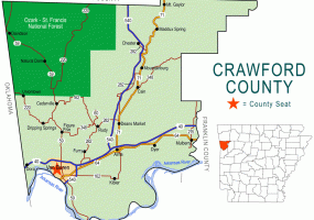 "Crawford County" map with borders roads cities waterways national forest