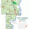 "Crittenden County" map with borders roads cities waterways wildlife refuge