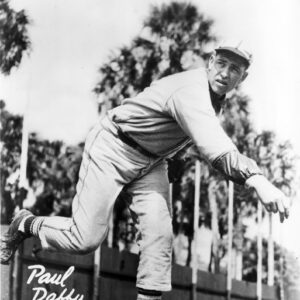 Portrait "Paul Daffy Dean" baseball player white man in uniform throwing motion focused expression