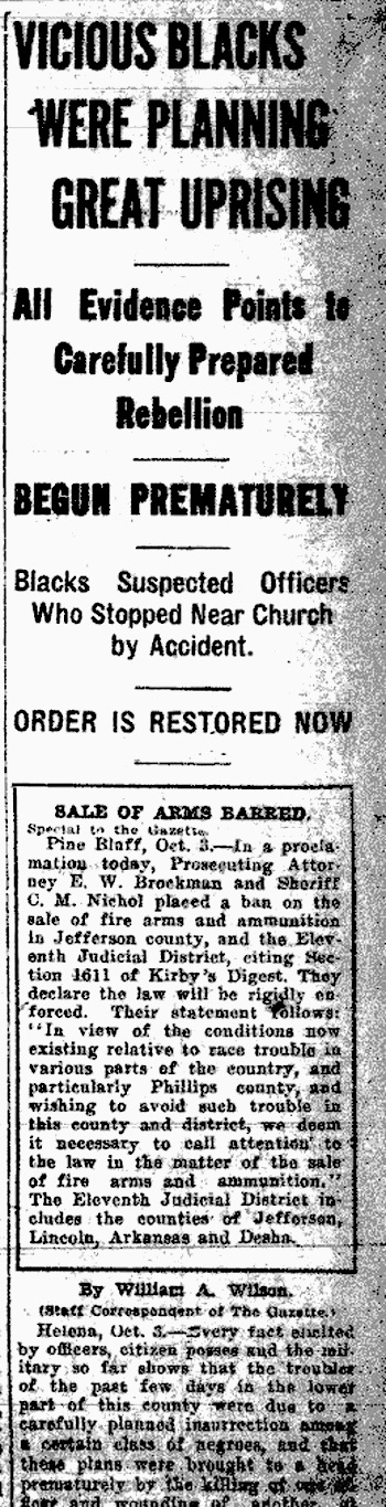 Newspaper headline: "Vicious Blacks were planning great uprising"