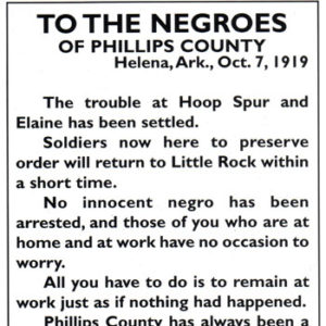 Flyer with headline "To the Negroes of Phillips County"