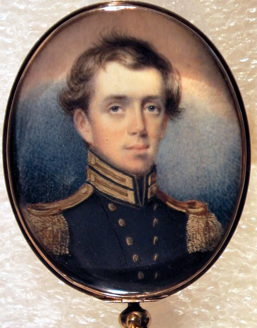 Portrait painting in locket of white man in military uniform