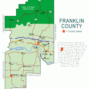 "Franklin County" map with borders roads cities river national forest