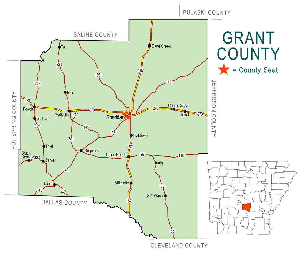 "Grant County" map with borders roads cities