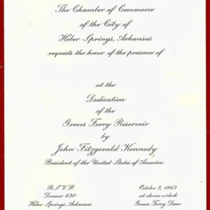 invitation from "The Chamber of Commerce of the City of Heber Springs Arkansas" with red borders and the name of the person invited left blank