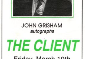 "Lemuria" bookseller, Jackson, Mississippi, bookmark ticket for "John Grisham" book signing with portrait, date, price