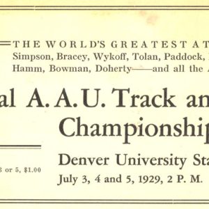Paper with borders and black text "National A.A.U. Track and Field Championships"