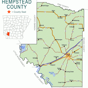 "Hempstead County" map with borders roads cities waterways