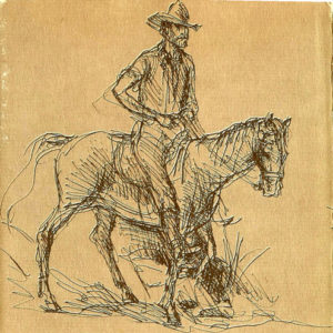 drawing of man in cowboy hat on horseback