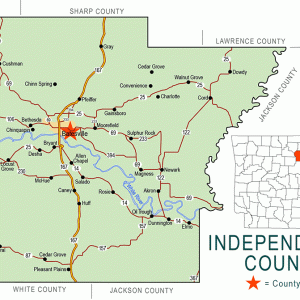 "Independence County" map with borders roads cities river