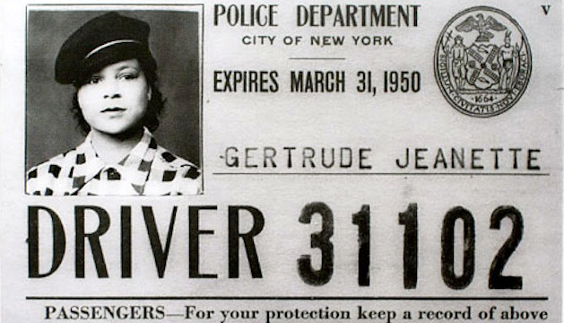 Picture of young African-American woman on New York City Taxi permit dated March 31 1950