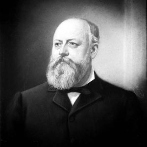 Balding white man with long beard in suit and bow tie