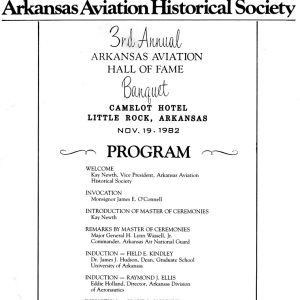 Banquet program "Arkansas Aviation Historical Society third annual Arkansas aviation hall of fame 1982"