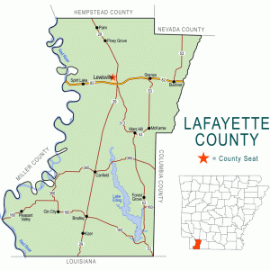 "Lafayette County" map with borders roads cities waterways