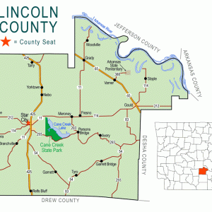"Lincoln County" map with borders roads cities waterways state park