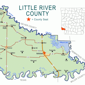 "Little River County" map with borders roads cities waterways