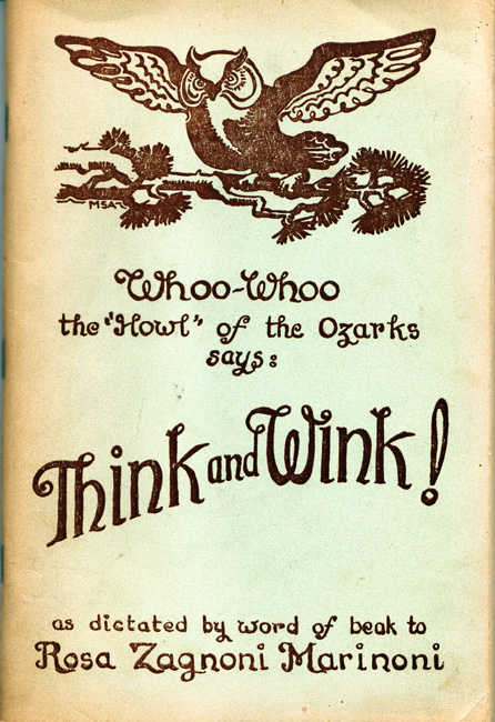 Print with owl illustration and captions titled "Think and Wink!" by "Rosa Zagnoni Marinoni"